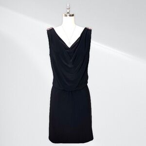 White House Black Market Draped V Neck Dress with Pink Crystal Accents 4 Small